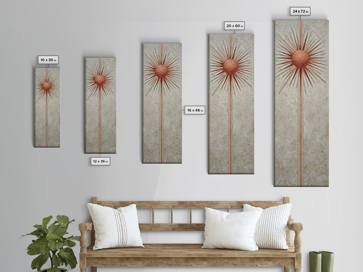 Sun Motif with Warm Terracotta Rays Canvas Print, Patio Art, Patio, Patio Decor, Fine Art, Outdoor, Minimalist Decor, PAT-1x3-78