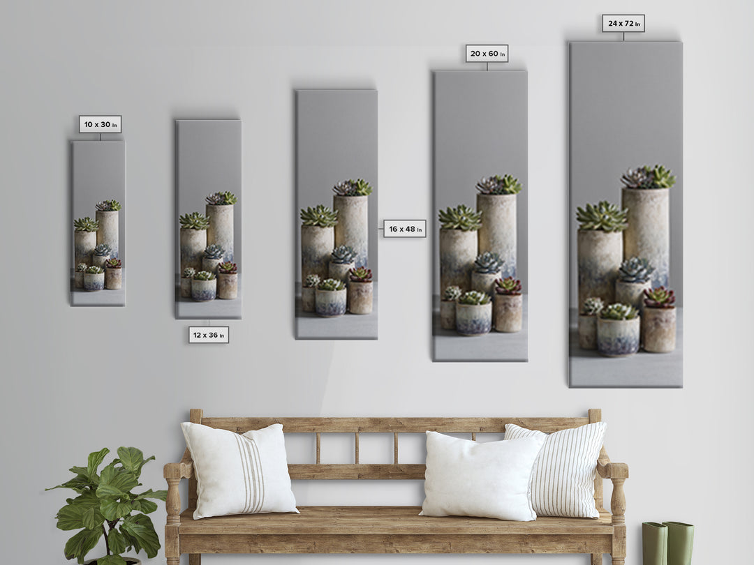 Succulent Collection in Ceramic Planters Canvas Print, Patio Art, Outdoor Wall Decor, Patio Decor, Fine Art, Outdoor, PAT-1x3-81