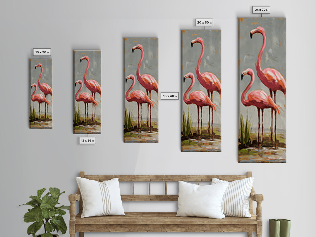 Flamingo Pair Beside Shallow Water Canvas Print, Patio Art, Fine Art Print, Patio Decor, Fine Art, Outdoor, Wall Decor, PAT-1x3-94
