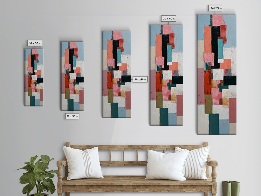 Bright Coral and Turquoise Abstract for Outdoors Framed Canvas Print, Patio Art, Coastal Wall Decor, Patio Decor, Outdoor, PAT-1x3-96