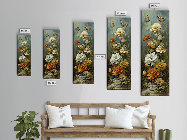 Butterfly Garden with Zinnias and Daisies Canvas Print, Patio Art, Rustic Decor, Patio Decor, Fine Art, Outdoor, PAT-1x3-97