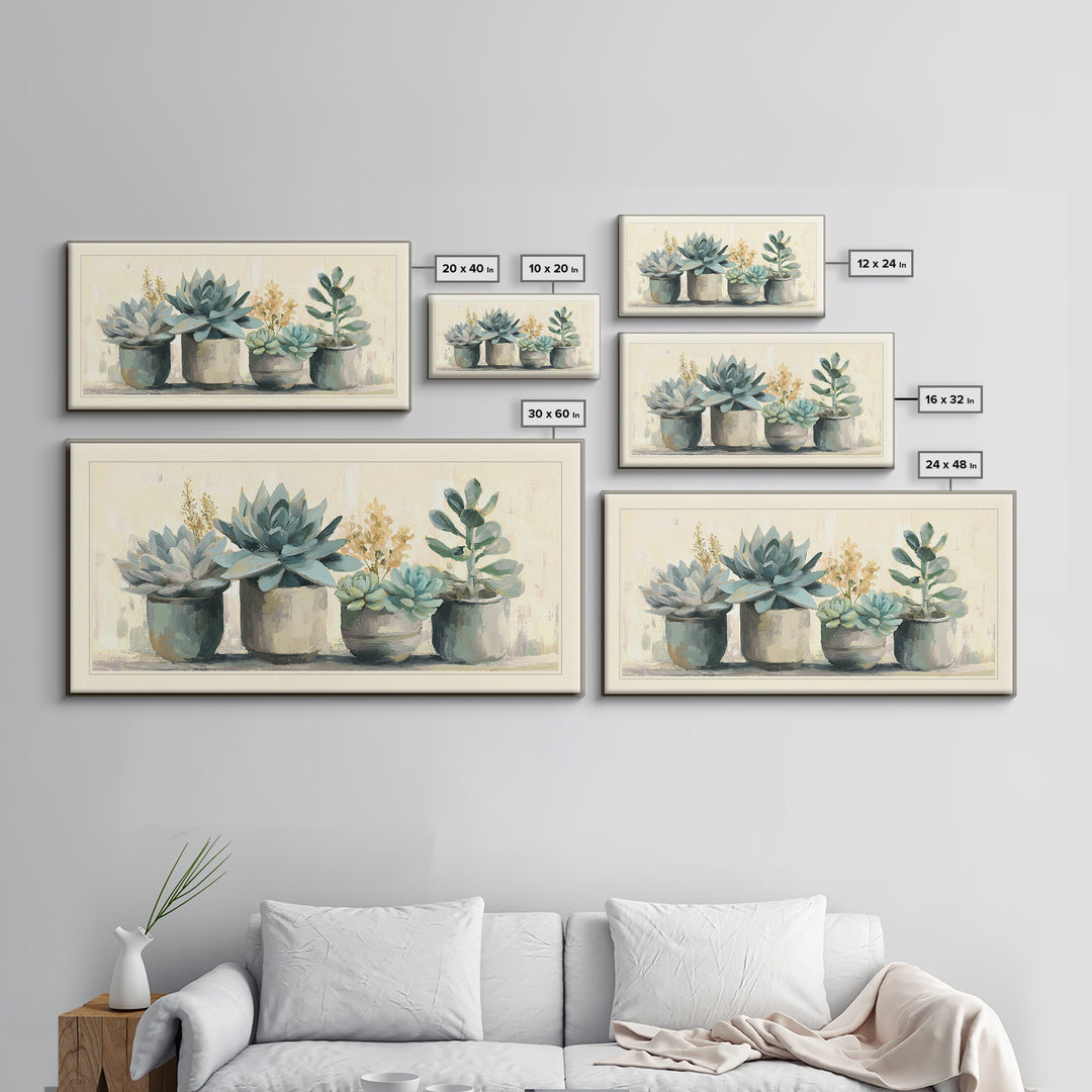 Succulent Collection in Ceramic Planters Canvas Print, Patio Art, Contemporary Art, Patio Decor, Fine Art, Outdoor, Metal Art, PAT-2x1-17