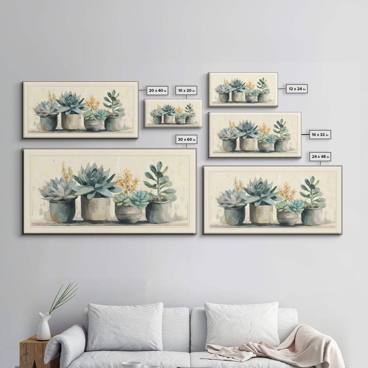 Succulent Collection in Ceramic Planters Canvas Print, Patio Art, Contemporary Art, Patio Decor, Fine Art, Outdoor, Metal Art, PAT-2x1-17