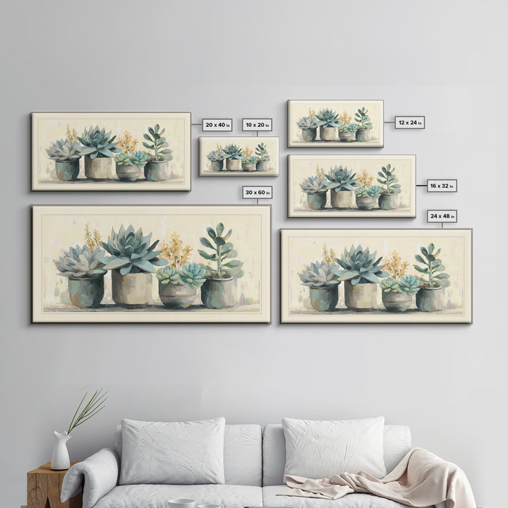 Succulent Collection in Ceramic Planters Canvas Print, Patio Art, Contemporary Art, Patio Decor, Fine Art, Outdoor, Metal Art, PAT-2x1-17