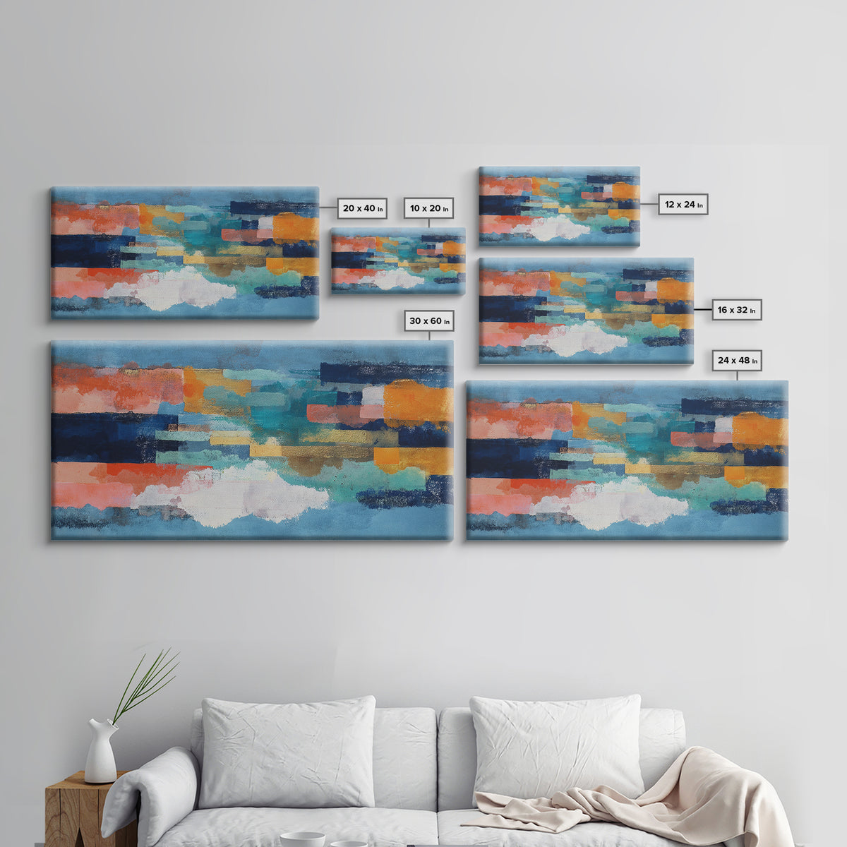 Bright Coral and Turquoise Abstract for Outdoors Canvas Print, Patio Art, Contemporary Art, Patio Decor, Abstract Art, Outdoor, PAT-2x1-32