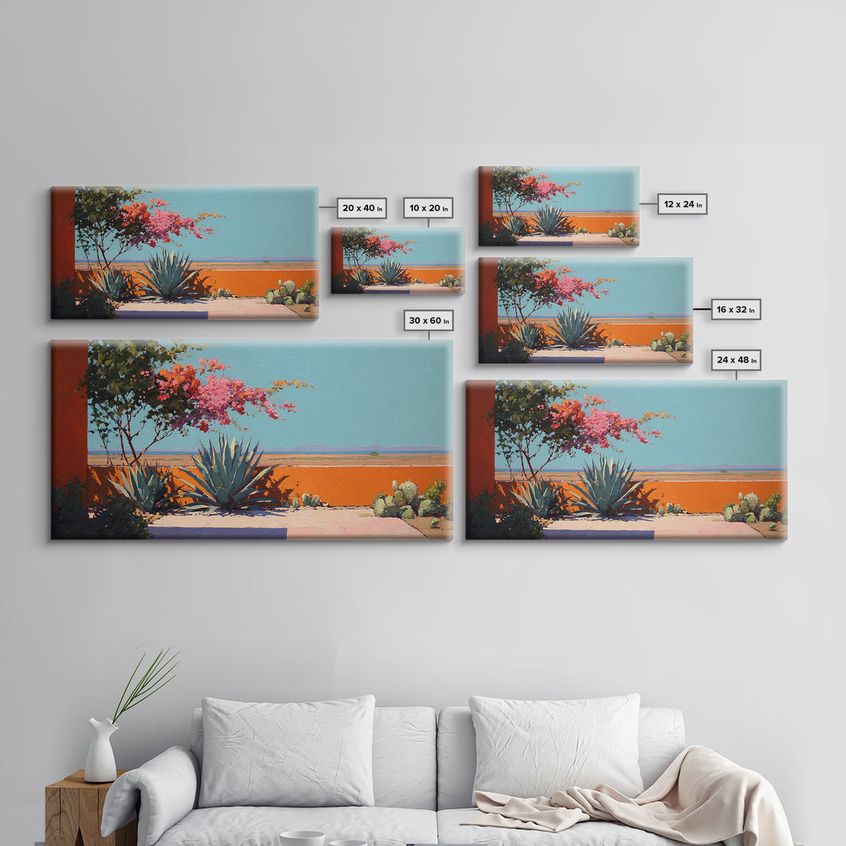 Desert Patio Agave and Bougainvillea Framed Canvas Print, Patio Art, Minimalist Decor, Patio Decor, Fine Art, Outdoor, PAT-2x1-37