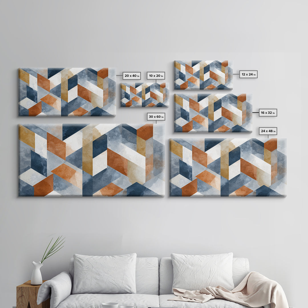 Warm Geometric Tile Pattern Canvas Print, Patio Art, Textured Painting, Patio Decor, Fine Art, Outdoor, Outdoor Wall Art, PAT-2x1-44