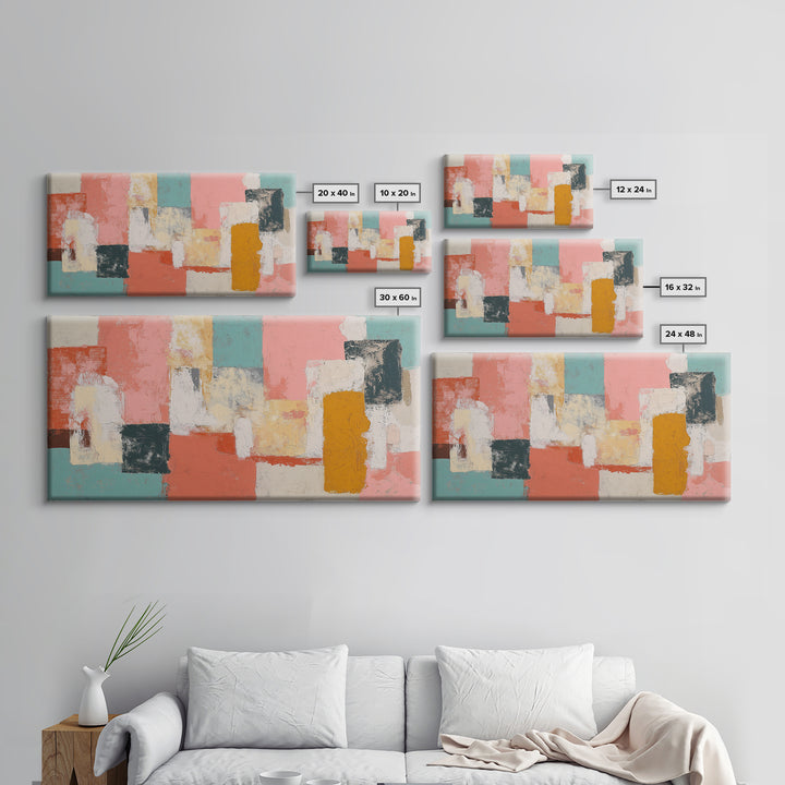Bright Coral and Turquoise Abstract for Outdoors Framed Canvas Print, Patio Art, Metal Wall Art, Patio Decor, Abstract Art, PAT-2x1-56