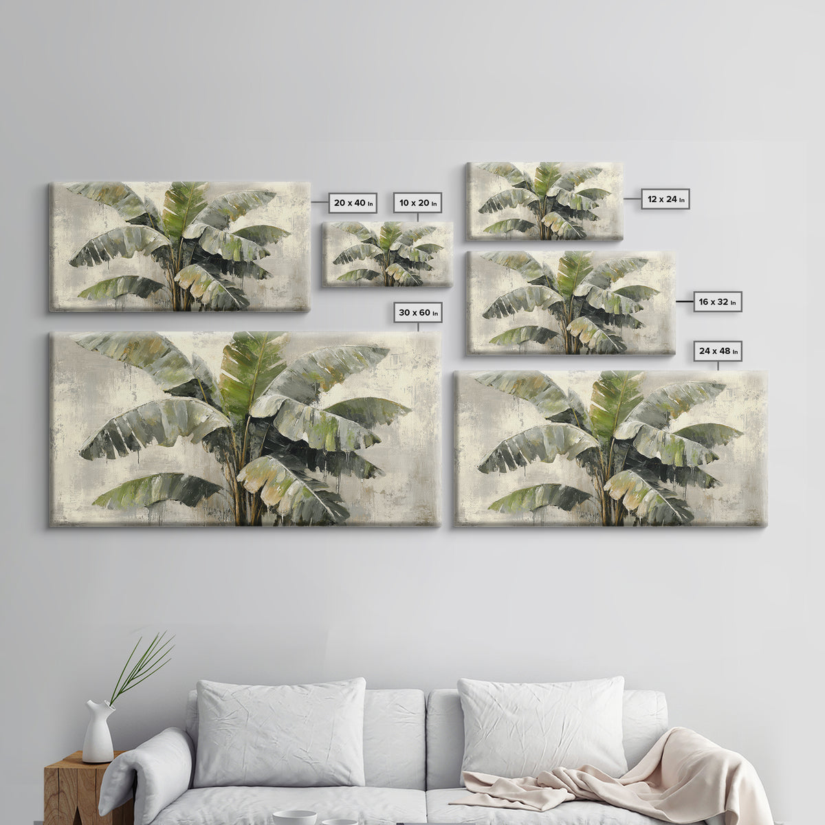 Banana Leaves with Rain Drop Details Framed Canvas Print, Patio Art, Wall Hanging, Patio Decor, Oil Painting, Outdoor, PAT-2x1-60