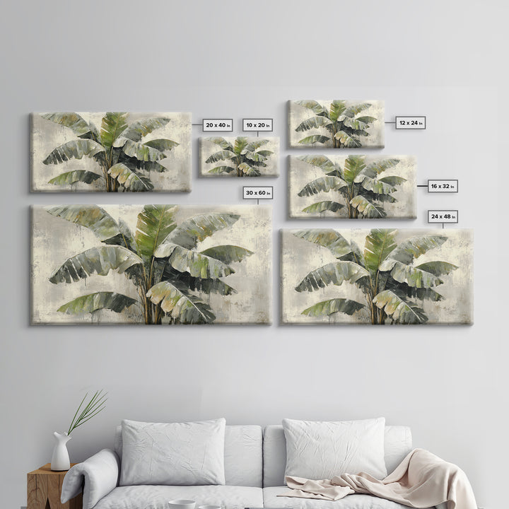 Banana Leaves with Rain Drop Details Framed Canvas Print, Patio Art, Wall Hanging, Patio Decor, Oil Painting, Outdoor, PAT-2x1-60