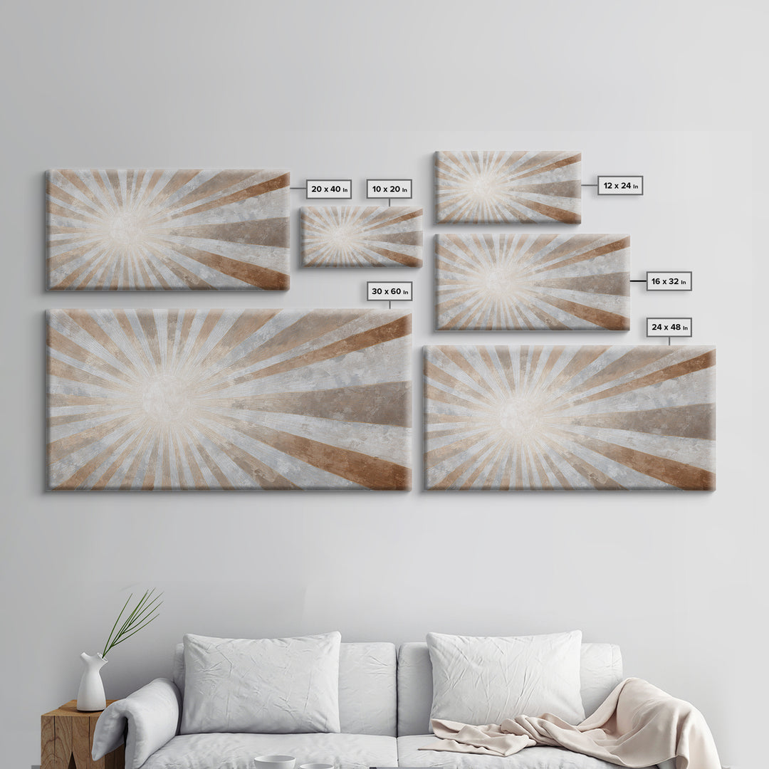 Sun Motif with Warm Terracotta Rays Canvas Print, Patio Art, Room Decor, Patio Decor, Oil Painting, Outdoor, Garden Art, PAT-2x1-62