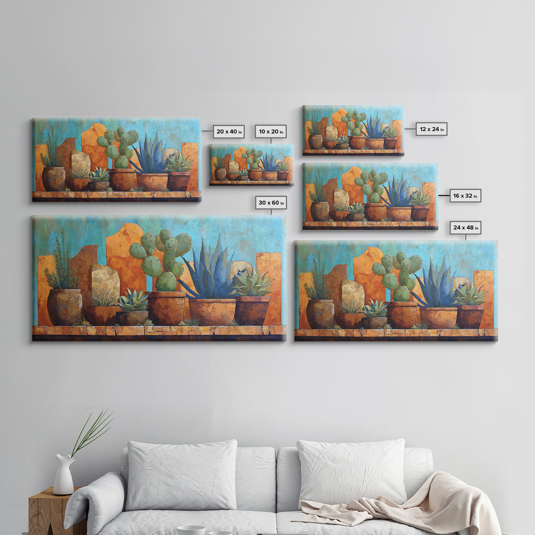 Cactus and Agave Framed Canvas Print, Patio Art, Outdoor Wall Art, Patio Decor, Fine Art, Outdoor, Porch Decor, Floral Art, PAT-2x1-72