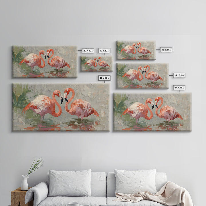 Flamingo Pair Beside Shallow Water Canvas Print, Patio Art, Contemporary Art, Patio Decor, Fine Art, Outdoor, Metal Art, PAT-2x1-78