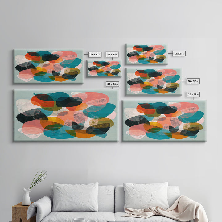 Bright Coral and Turquoise Abstract for Outdoors Framed Canvas Print, Patio Art, Luxury Decor, Patio Decor, Abstract Art, PAT-2x1-8