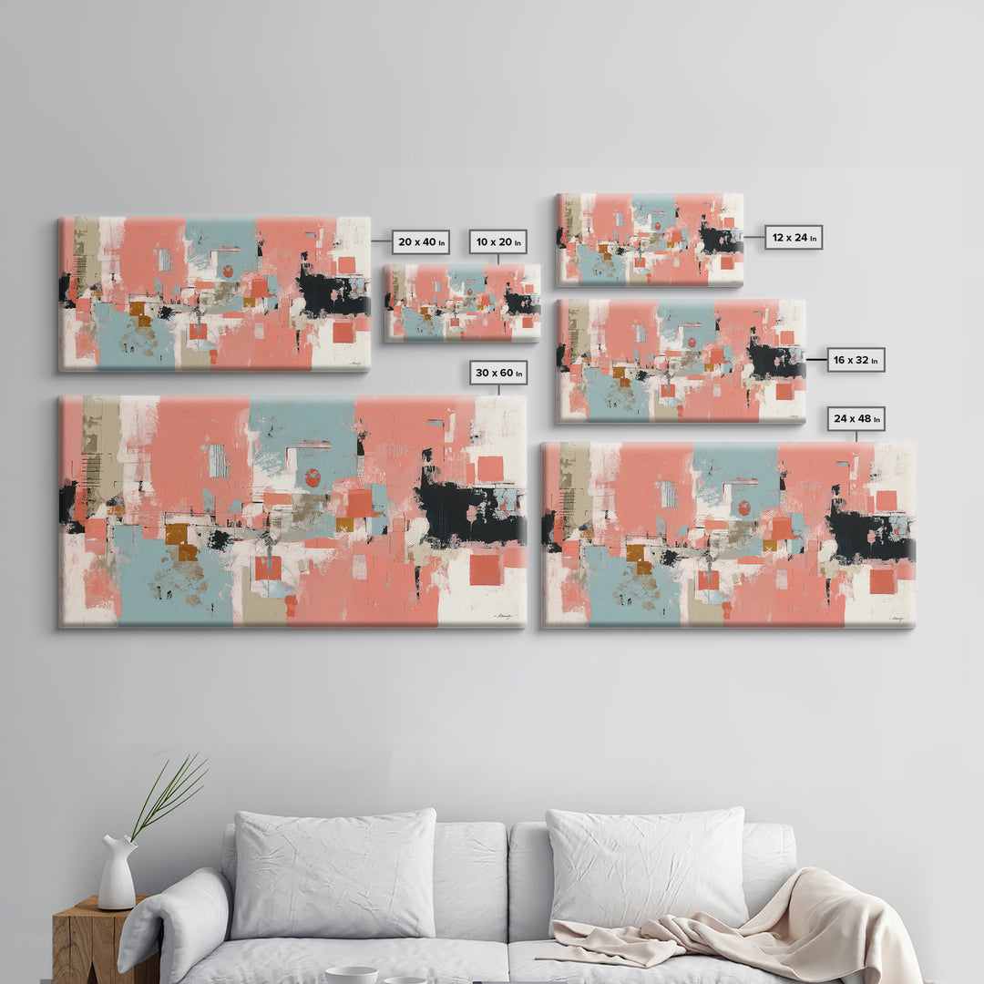 Bright Coral and Turquoise Abstract for Outdoors Framed Canvas Print, Patio Art, Bar Art, Patio Decor, Fine Art, Outdoor, PAT-2x1-80