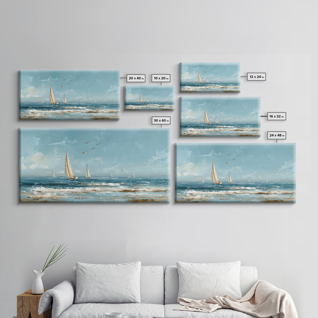 Sailboat on a Breezy Summer Horizon Framed Canvas Print, Patio Art, Contemporary Art, Patio Decor, Oil Painting, Outdoor, PAT-2x1-83