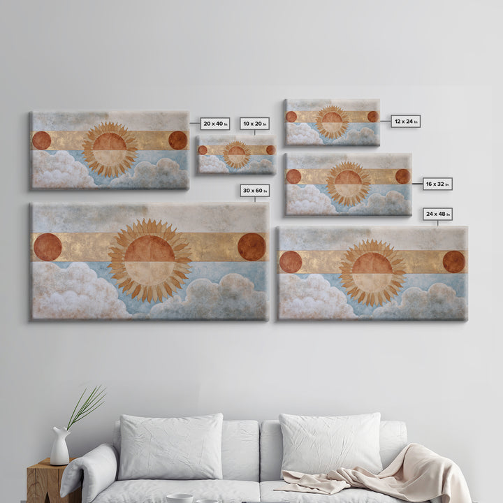 Sun Motif with Warm Terracotta Rays Framed Canvas Print, Patio Art, Home Decor, Patio Decor, Fine Art, Outdoor, Floral Wall Art, PAT-2x1-86