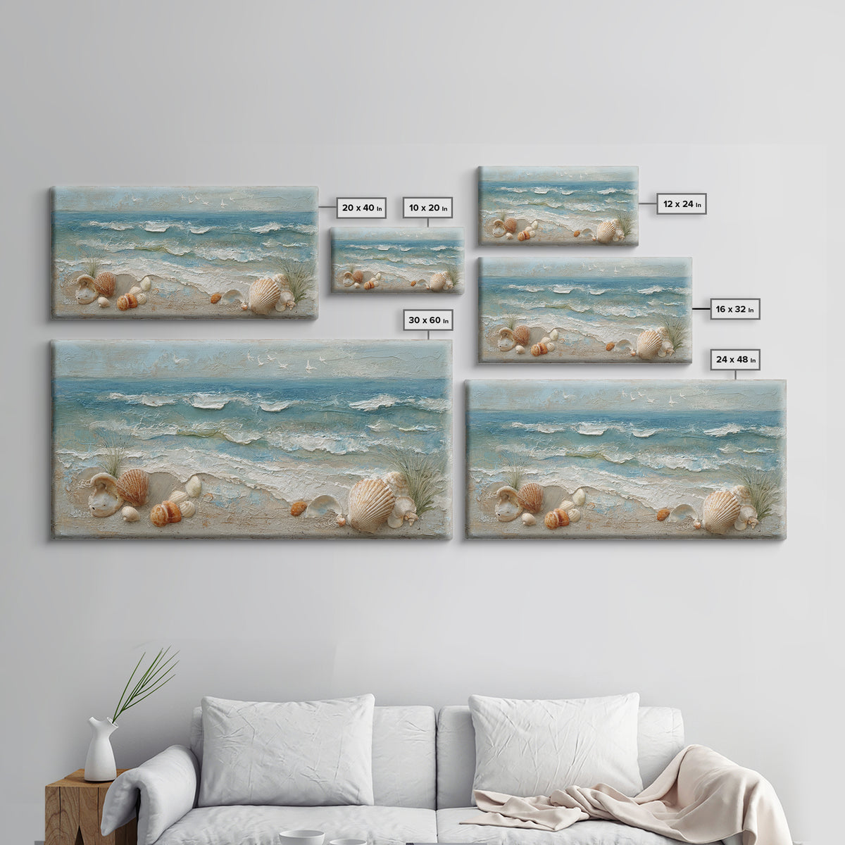 Beachy Shell and Palm Arrangement Framed Canvas Print, Patio Art, Porch Decor, Patio Decor, Fine Art, Outdoor, Fine Art Print, PAT-2x1-87