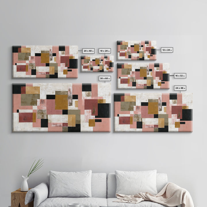 Warm Geometric Tile Pattern Framed Canvas Print, Patio Art, Floral Wall Art, Patio Decor, Abstract Art, Outdoor, PAT-2x1-92