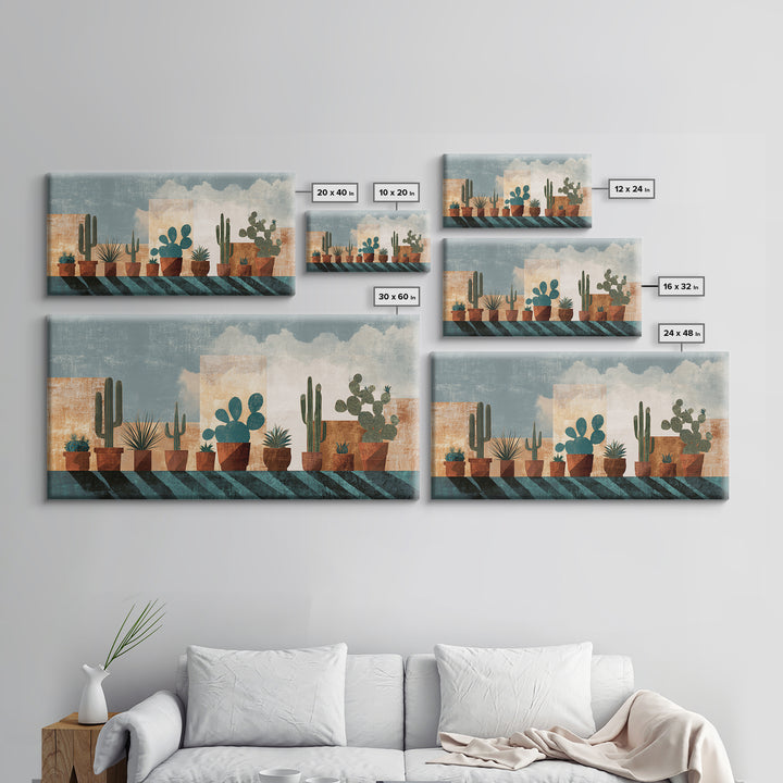 Cactus and Agave Framed Canvas Print, Patio Art, Beach House Decor, Patio Decor, Oil Painting, Outdoor, Modern Decor, PAT-2x1-96