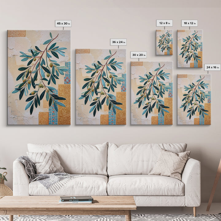 Olive Branch Wreath on Warm Plaster Framed Canvas Print, Patio Art, Outdoor Decor, Patio Decor, Fine Art, Outdoor, Bar Art, PAT-2x3-17
