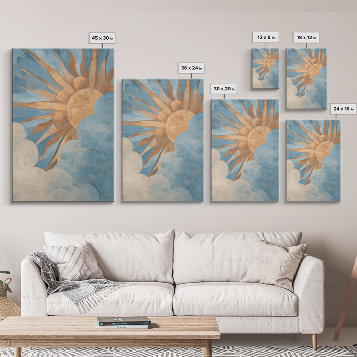 Sun Motif with Warm Terracotta Rays Framed Canvas Print, Patio Art, Boho Decor, Patio Decor, Abstract Art, Outdoor, PAT-2x3-2