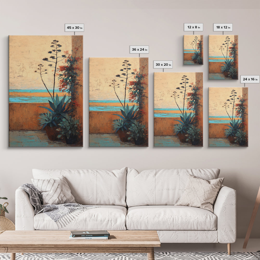 Desert Patio Agave and Bougainvillea Framed Canvas Print, Patio Art, Wall Art, Patio Decor, Oil Painting, Outdoor, PAT-2x3-25