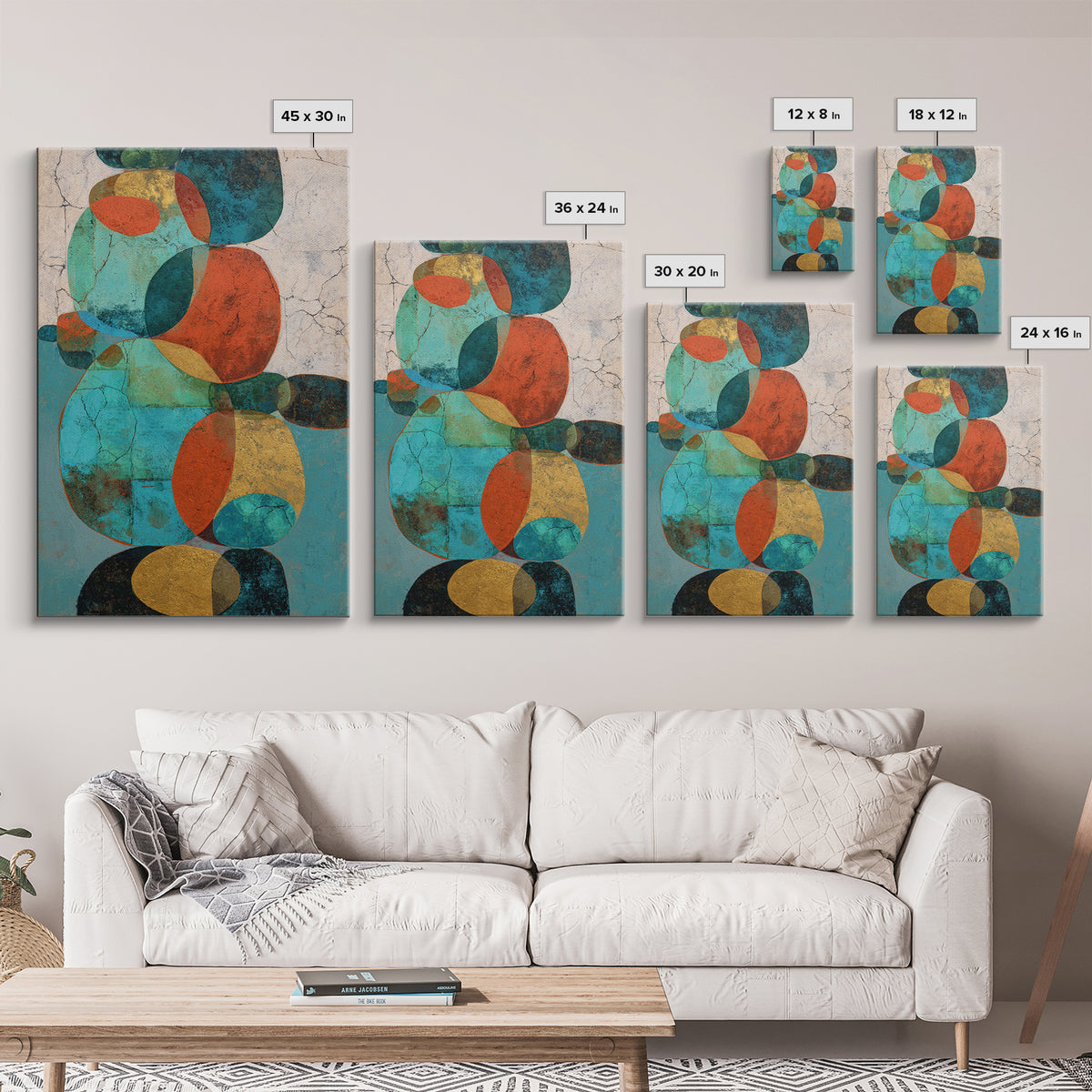 Bright Coral and Turquoise Abstract for Outdoors Framed Canvas Print, Patio Art, Outdoor Art, Patio Decor, Abstract Art, PAT-2x3-44