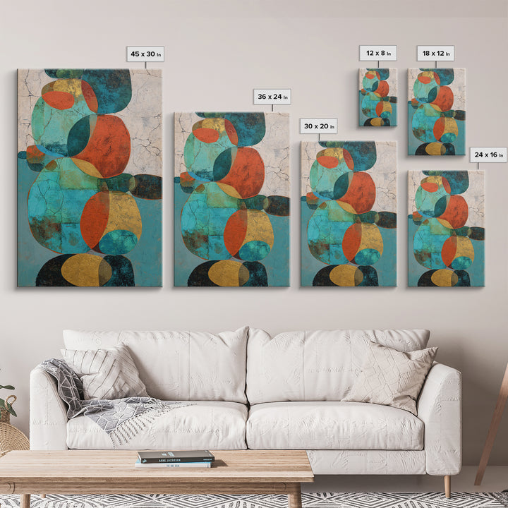 Bright Coral and Turquoise Abstract for Outdoors Framed Canvas Print, Patio Art, Outdoor Art, Patio Decor, Abstract Art, PAT-2x3-44