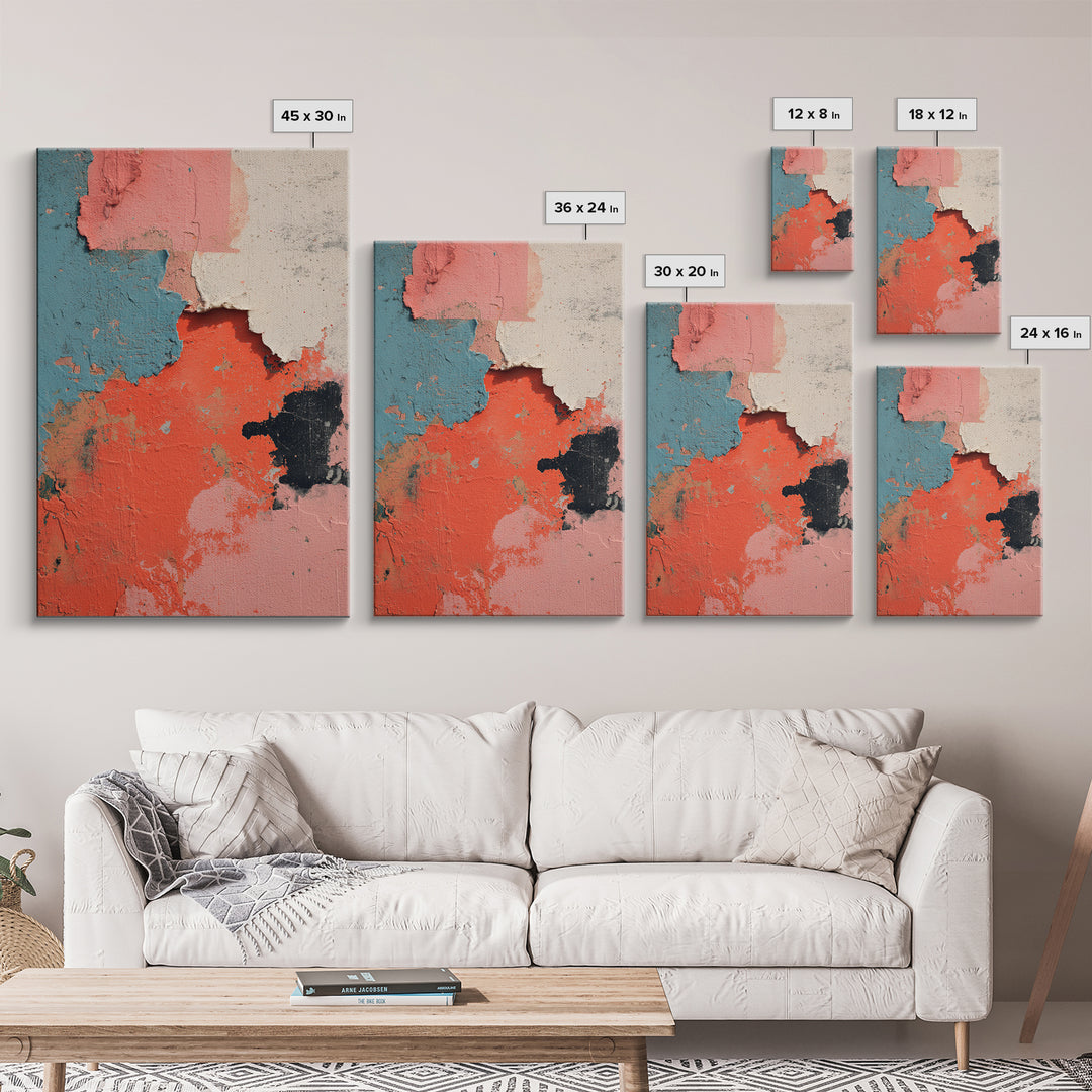 Bright Coral and Turquoise Abstract for Outdoors Framed Canvas Print, Patio Art, Garden Art, Patio Decor, Fine Art, Outdoor, PAT-2x3-68