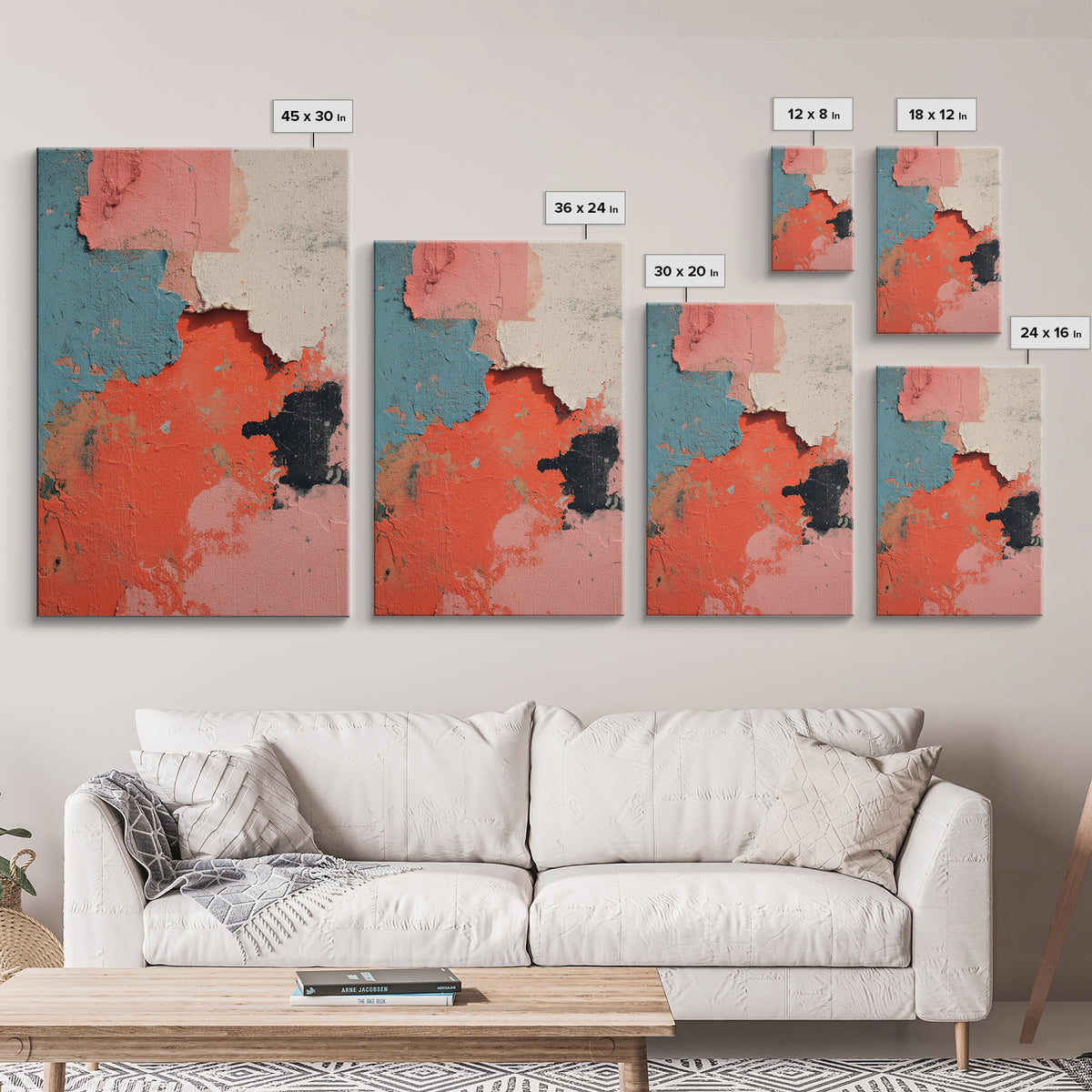 Bright Coral and Turquoise Abstract for Outdoors Framed Canvas Print, Patio Art, Garden Art, Patio Decor, Fine Art, Outdoor, PAT-2x3-68