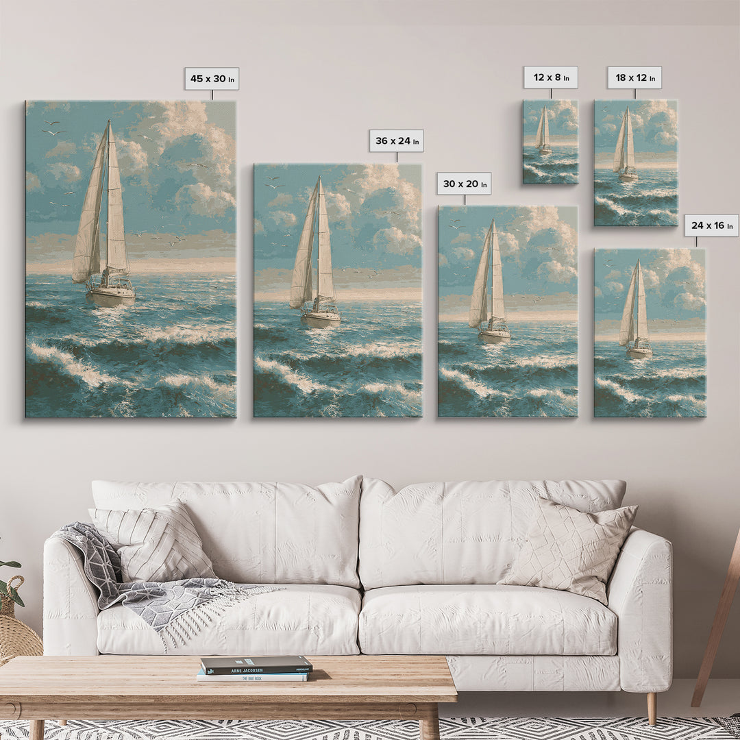 Sailboat on a Breezy Summer Horizon Canvas Print, Patio Art, Wall Hanging, Patio Decor, Oil Painting, Outdoor, Beach Art, PAT-2x3-71
