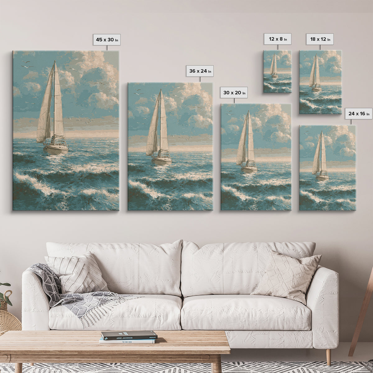 Sailboat on a Breezy Summer Horizon Canvas Print, Patio Art, Wall Hanging, Patio Decor, Oil Painting, Outdoor, Beach Art, PAT-2x3-71