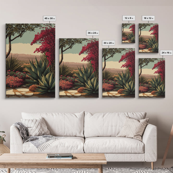 Desert Patio Agave and Bougainvillea Framed Canvas Print, Patio Art, Metal Art, Patio Decor, Fine Art, Outdoor, Patio Cushions, PAT-2x3-73