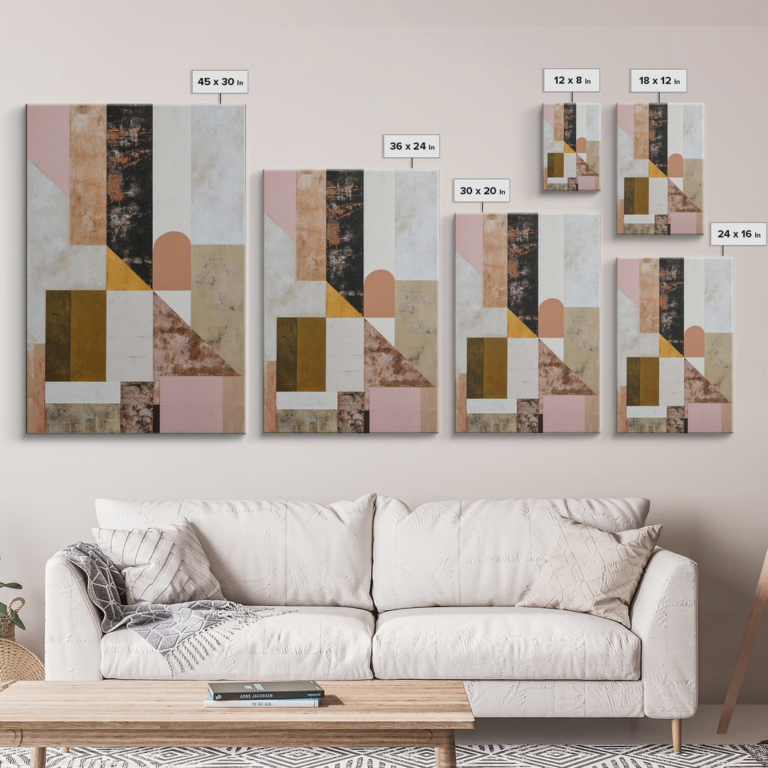 Warm Geometric Tile Pattern Framed Canvas Print, Patio Art, Beach House Decor, Patio Decor, Abstract Art, Outdoor, Modern Decor, PAT-2x3-8
