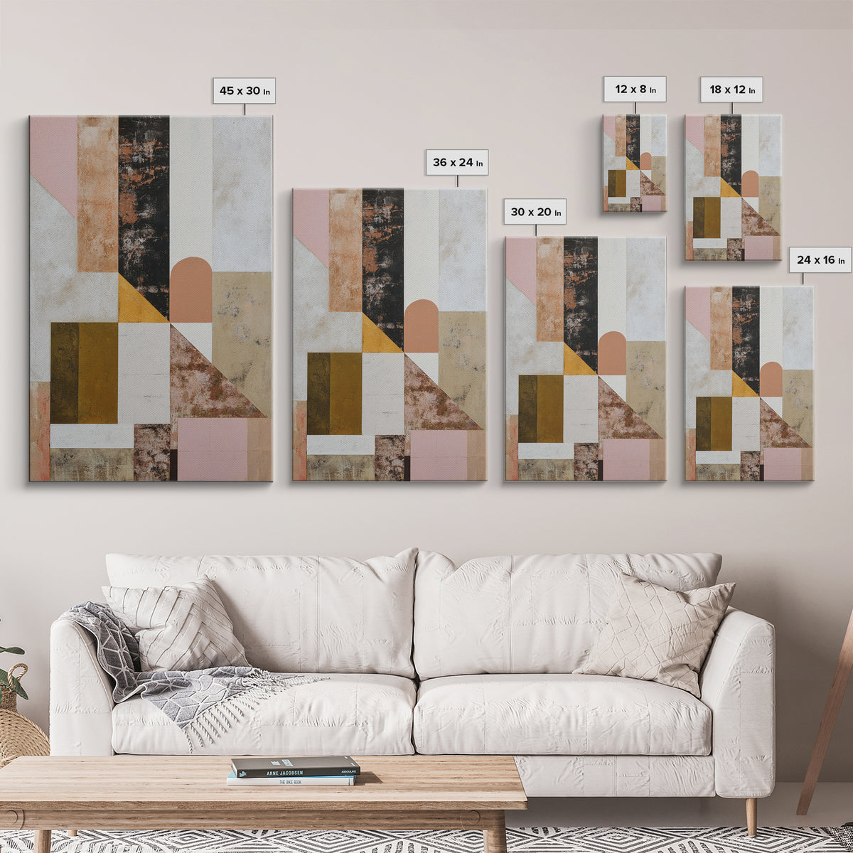 Warm Geometric Tile Pattern Framed Canvas Print, Patio Art, Beach House Decor, Patio Decor, Abstract Art, Outdoor, Modern Decor, PAT-2x3-8
