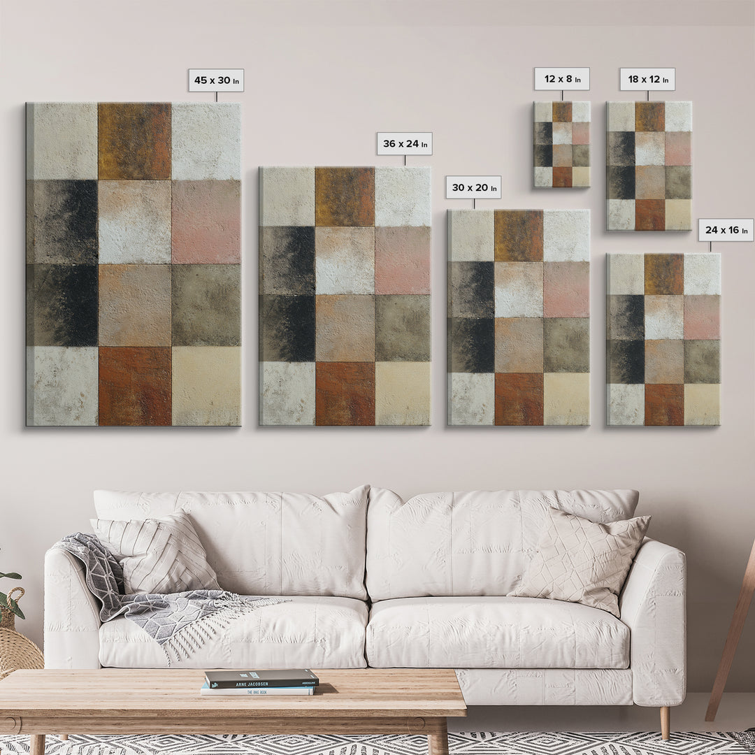 Warm Geometric Tile Pattern Framed Canvas Print, Patio Art, Contemporary Art, Patio Decor, Abstract Art, Outdoor, Metal Art, PAT-2x3-80