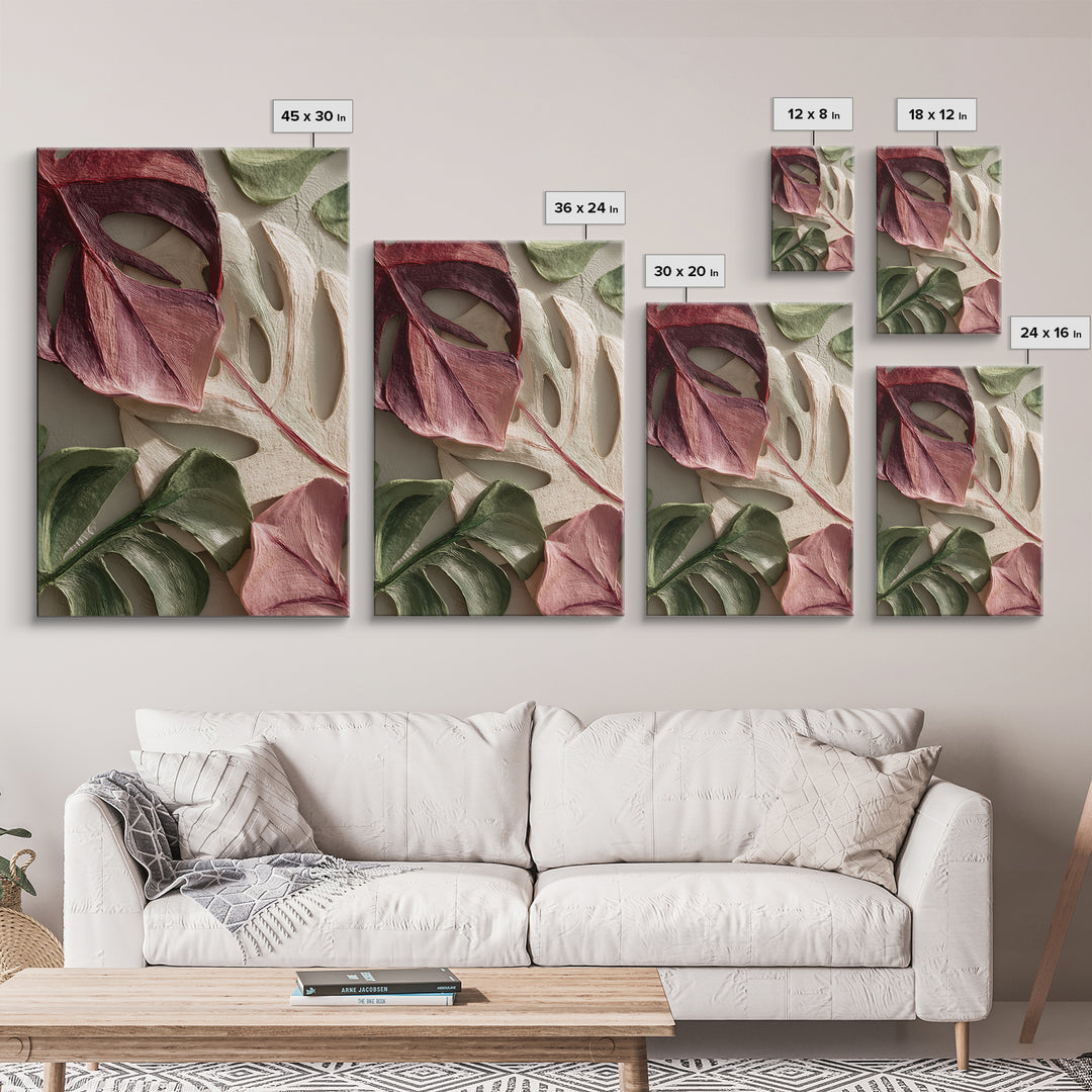 Bold Botanical Monstera Leaf Composition Canvas Print, Patio Art, Wall Hanging, Patio Decor, Fine Art, Outdoor, Beach Art, PAT-2x3-86