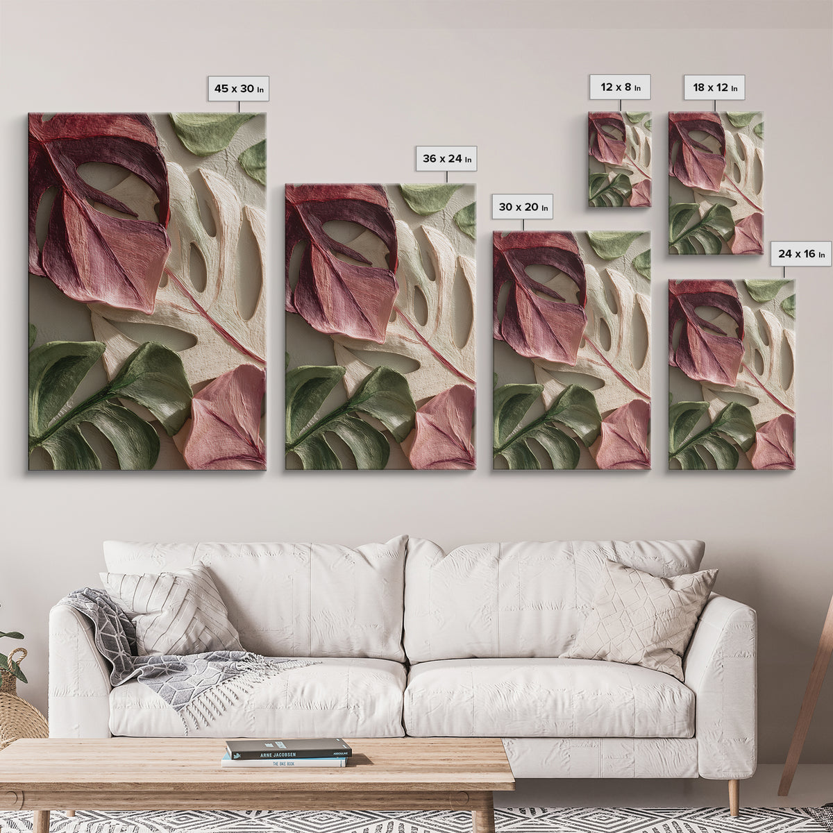 Bold Botanical Monstera Leaf Composition Canvas Print, Patio Art, Wall Hanging, Patio Decor, Fine Art, Outdoor, Beach Art, PAT-2x3-86