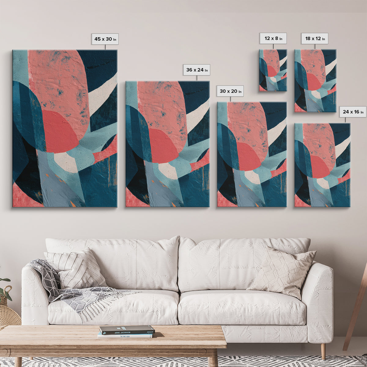Bright Coral and Turquoise Abstract for Outdoors Framed Canvas Print, Patio Art, Gallery Decor, Patio Decor, Fine Art, Outdoor, PAT-2x3-92