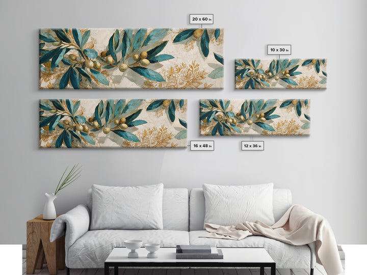Olive Branch Wreath on Warm Plaster Framed Canvas Print, Patio Art, Floral Wall Art, Patio Decor, Outdoor, Mixed Media Art, PAT-3x1-1