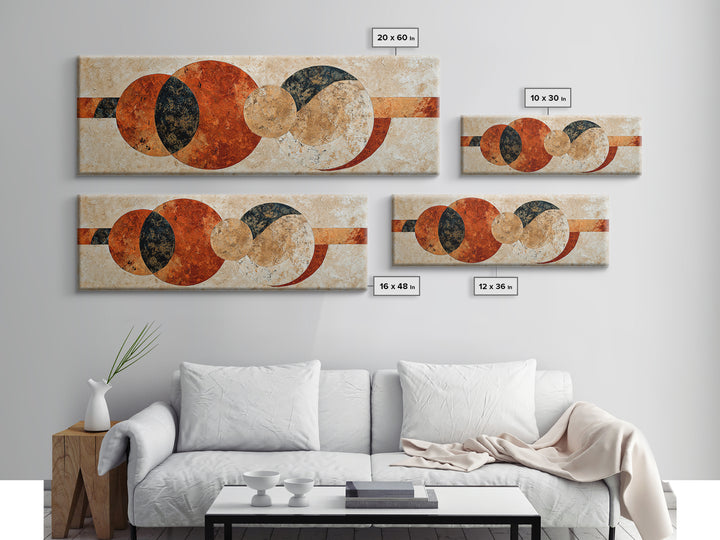 Sun Motif with Warm Terracotta Rays Framed Canvas Print, Patio Art, Home Decor, Patio Decor, Fine Art, Outdoor, Floral Wall Art, PAT-3x1-10