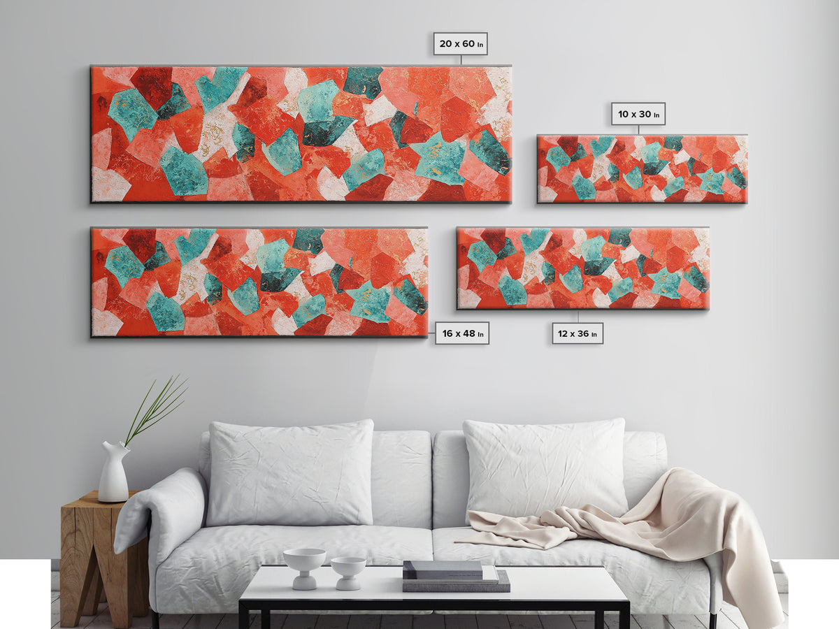 Bright Coral and Turquoise Abstract for Outdoors Canvas Print, Patio Art, Modern Decor, Patio Decor, Fine Art, Outdoor, PAT-3x1-100
