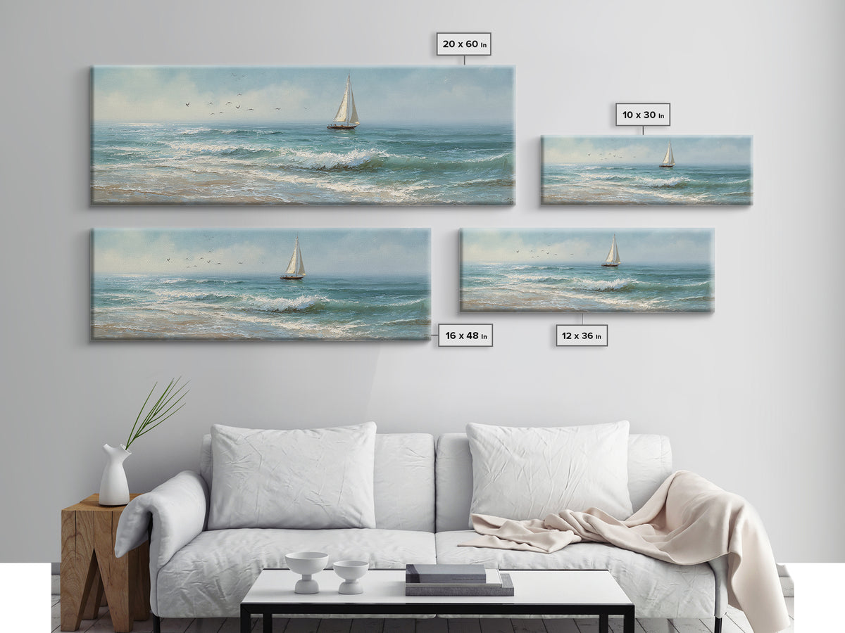 Sailboat on a Breezy Summer Horizon Canvas Print, Patio Art, Luxury Decor, Patio Decor, Fine Art, Outdoor, Wall Hanging, PAT-3x1-31