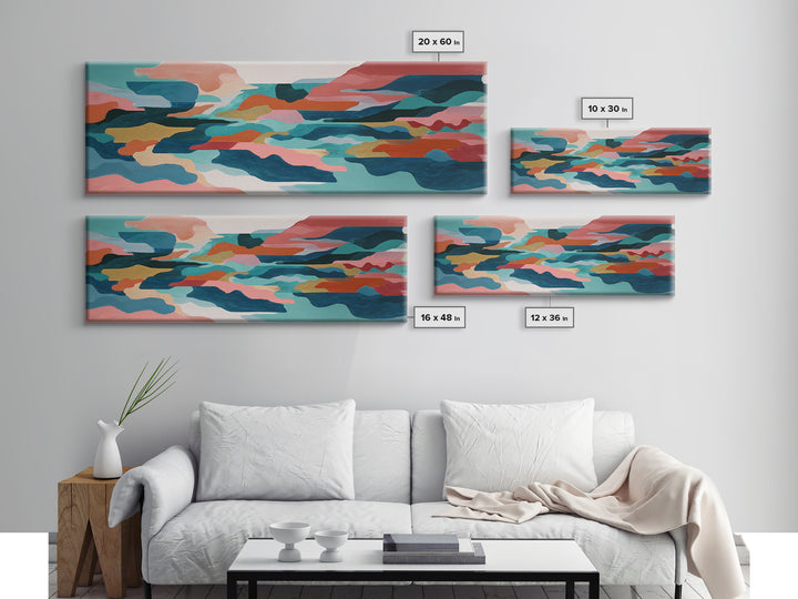 Bright Coral and Turquoise Abstract for Outdoors Canvas Print, Patio Art, Floral Art, Patio Decor, Abstract Art, Outdoor, PAT-3x1-4