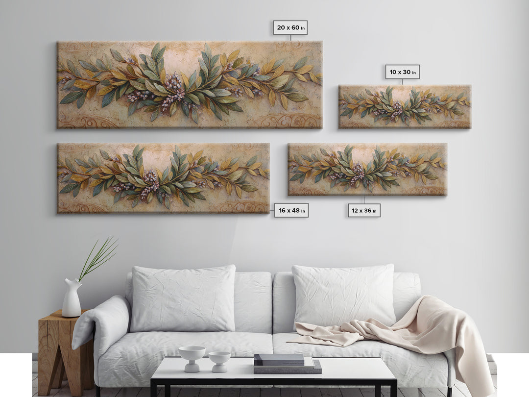 Olive Branch Wreath on Warm Plaster Canvas Print, Patio Art, Beach Art, Patio Decor, Fine Art, Outdoor, Neutral Decor, PAT-3x1-49