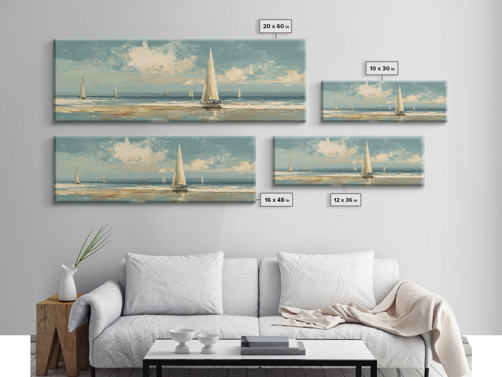 Sailboat on a Breezy Summer Horizon Framed Canvas Print, Patio Art, Contemporary Art, Patio Decor, Oil Painting, Outdoor, PAT-3x1-55