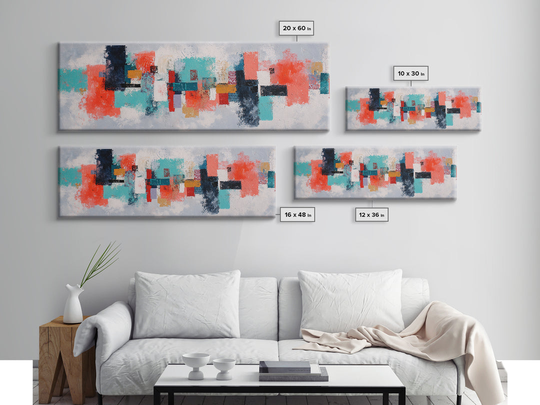 Bright Coral and Turquoise Abstract for Outdoors Canvas Print, Patio Art, Home Decor, Patio Decor, Fine Art, Outdoor, PAT-3x1-76