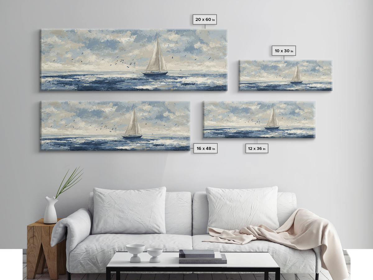 Sailboat on a Breezy Summer Horizon Framed Canvas Print, Patio Art, Yard Art, Patio Decor, Fine Art, Outdoor, Lake House Decor, PAT-3x1-79