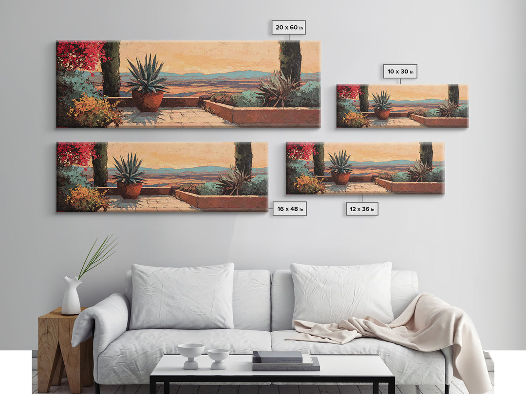 Desert Patio Agave and Bougainvillea Framed Canvas Print, Patio Art, Porch Decor, Patio Decor, Outdoor, Fine Art Print, PAT-3x1-81